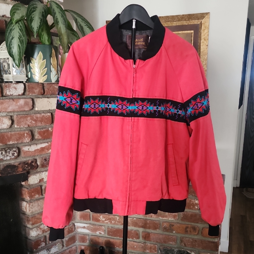Vintage David James Workwear Jacket Large Pink Southwestern Aztec Bomber